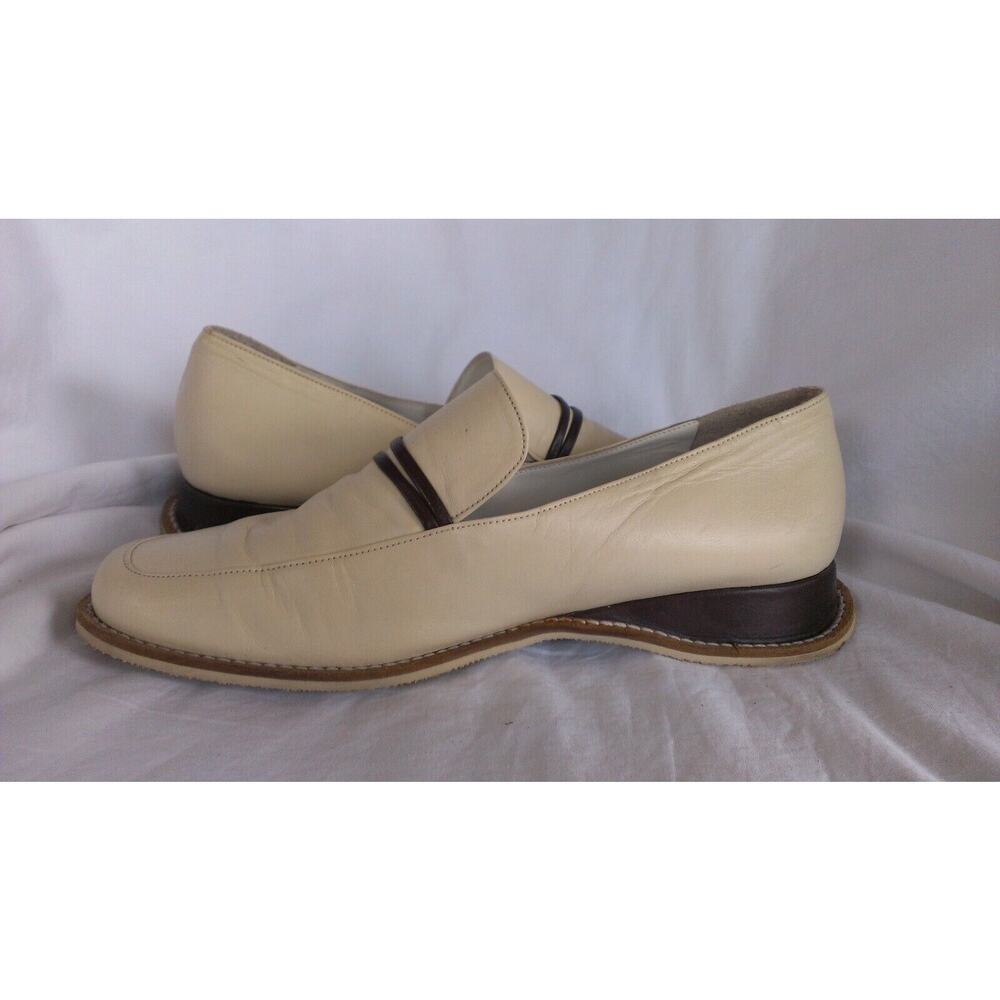 Renouard Plancoet Women's Bone White Tan Wooden Button Loafers Size 41 - US 10.5 - Picture 6 of 9